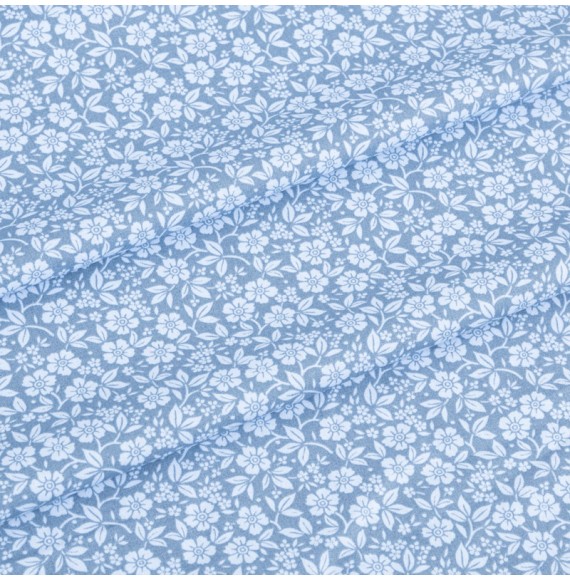 Tissu-coton-bleu-fleuri