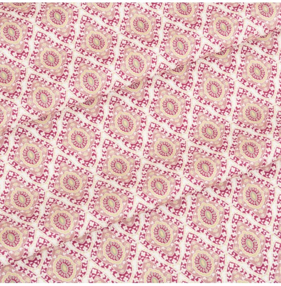 Tissu-coton-Bio-rose-fleurs-rétro