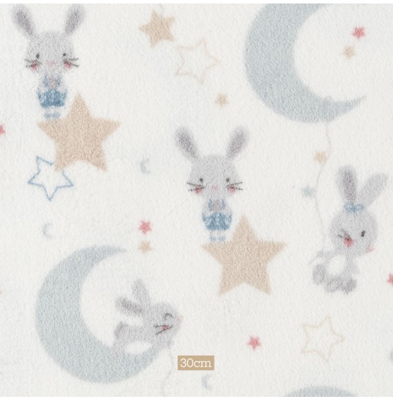 Tissu polaire blanc étoile et lapin