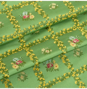 Tissu-lampas-de--soie-fleuri-vert
