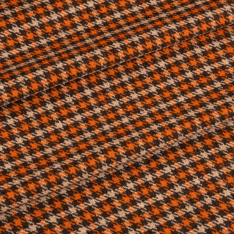Vintage-stof-in-wol-met-klein-ruitje-bruin-oranje