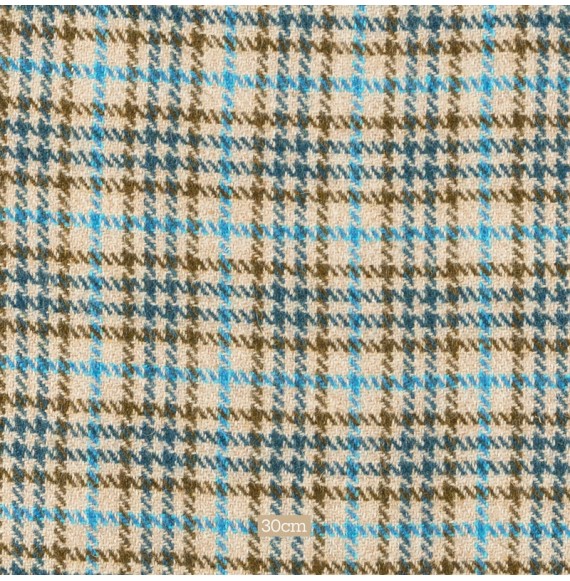 Tissu laine vintage carreaux turquoise