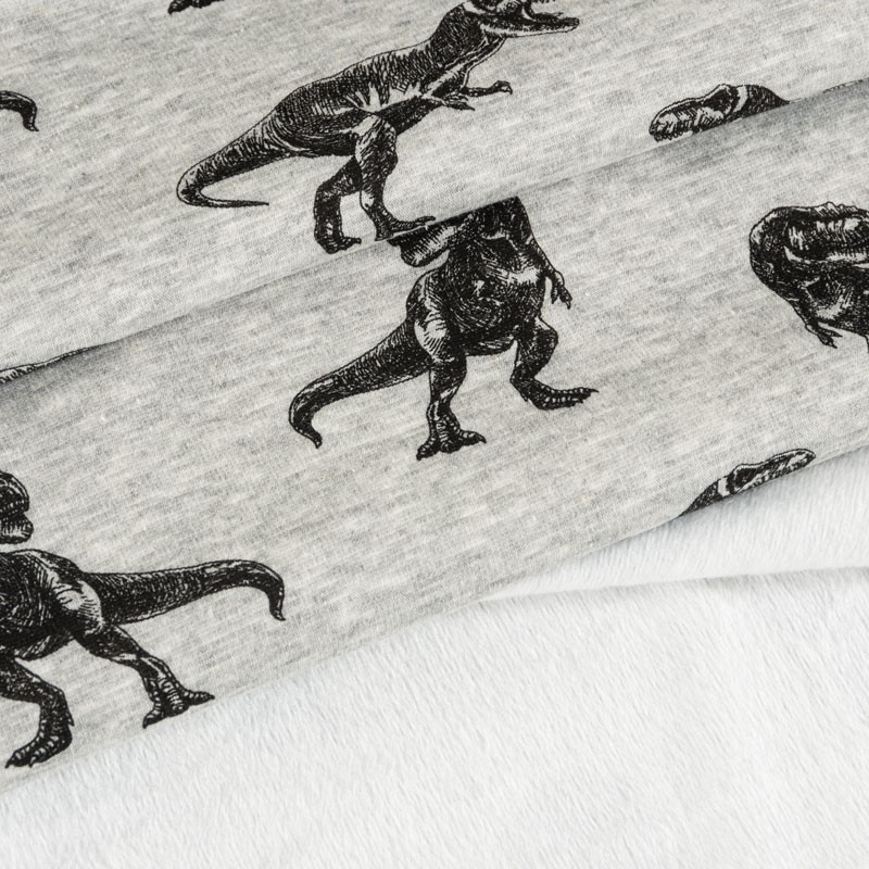 Tissu-sweatshirt-fleece-gris-chiné-dinosaure
