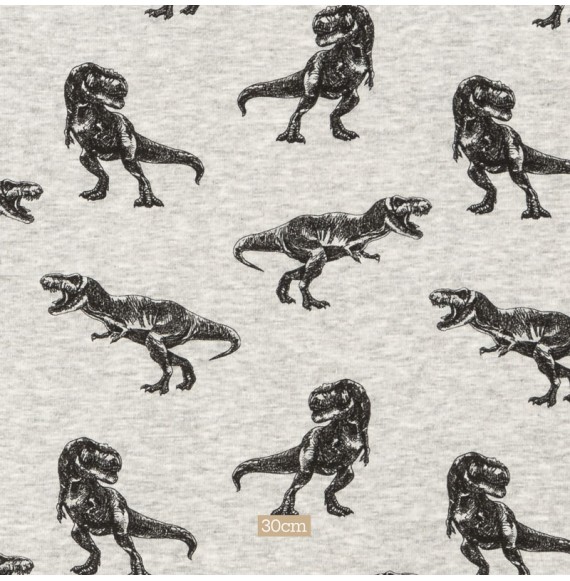 Tissu-sweatshirt-fleece-gris-chiné-dinosaure