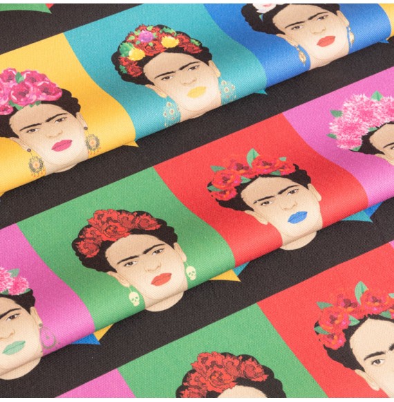Stevige-katoenen-stof-Frida-Kahlo-multicolor