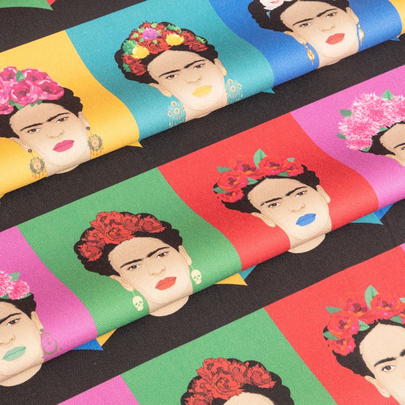 Stevige-katoenen-stof-Frida-Kahlo-multicolor