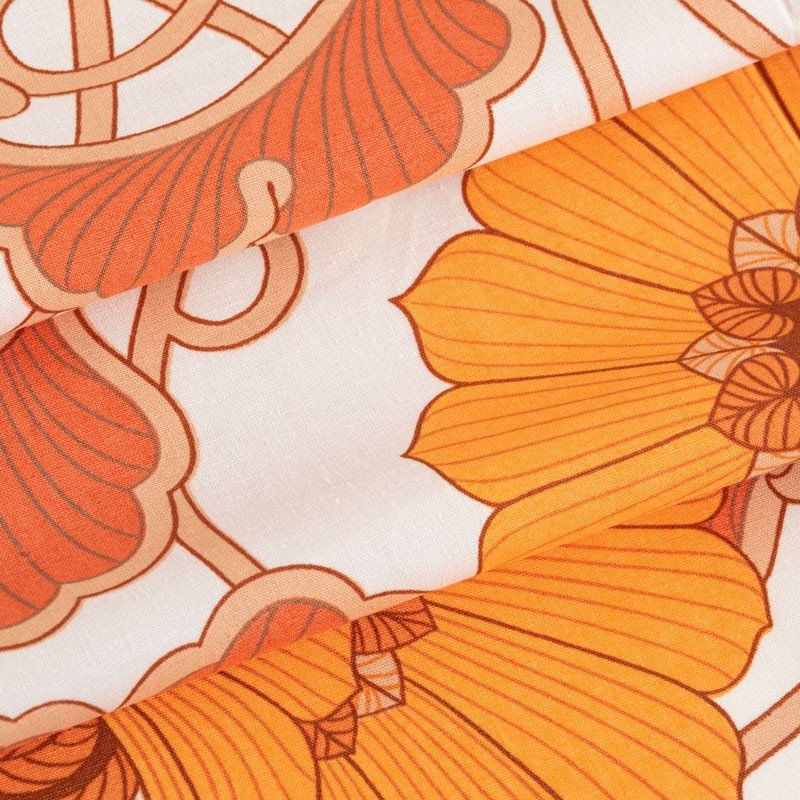 Originele-vintage-stof-Art-Nouveau-oranje-gebloemd