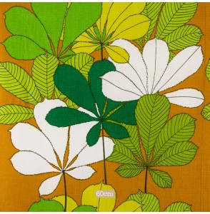 Tissu vintage authentique ocre feuilles vertes