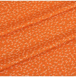 Tissu-popeline-de-viscose-orange-petite-fleur