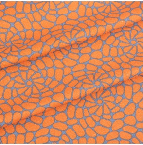 Stof-mix-viscose-linnen-licht-indigo-blauw-met-abstracte-oranje-print