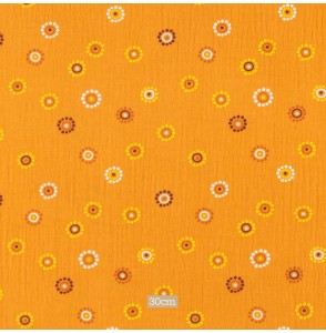 Tissu-tetra-double-gaze-imprimé-orange-fleur