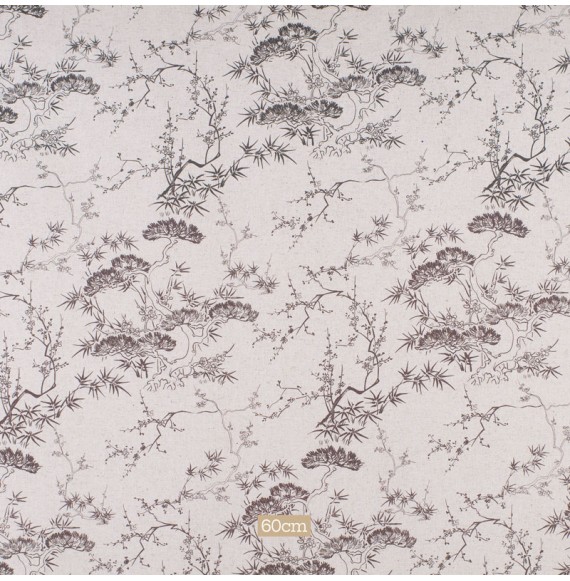 Tissu-lin-coton-naturel-motif-arbres-japonais