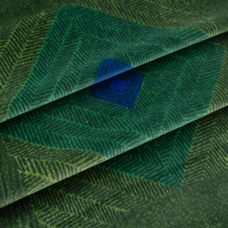 Tissu-velours-vintage-80cm-vert-carré-bleu
