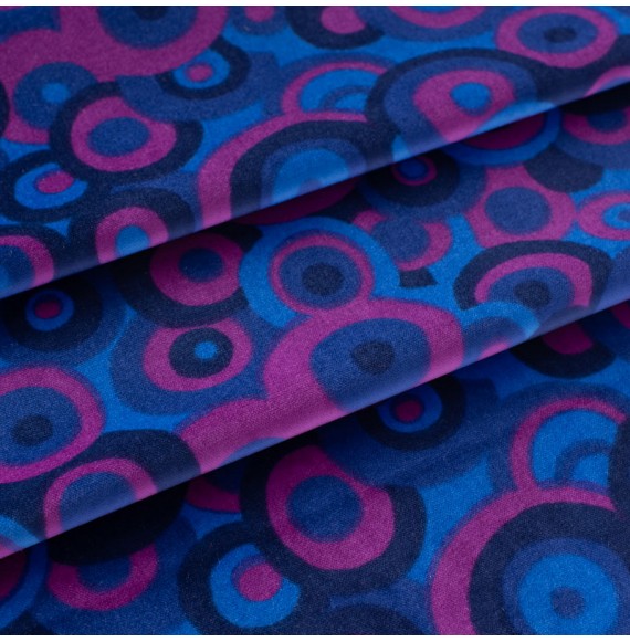 Tissu-velours-vintage-80cm-bleu-cercle-mauve