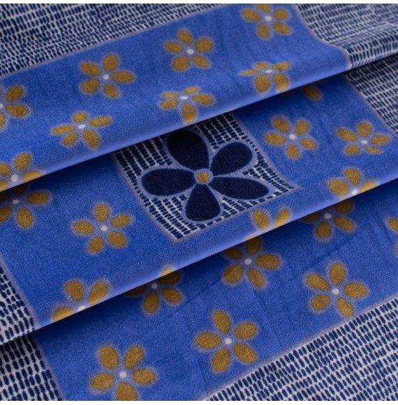 Tissu-velours-vintage-80cm-bleu-carré-fleuri