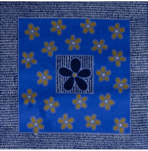 Tissu-velours-vintage-80cm-bleu-carré-fleuri