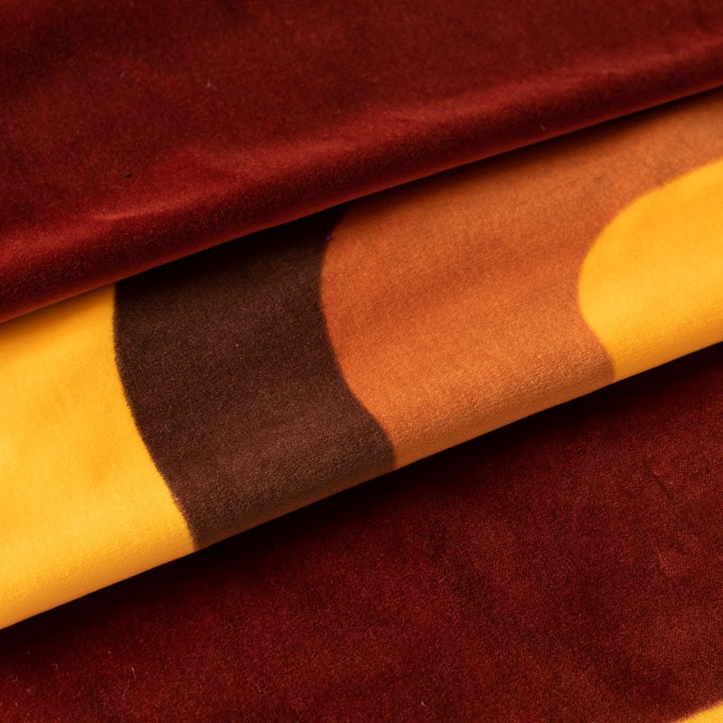 Fluwelen-stof-Vintage-40-cm-met-golven-in-oranje-en-bruin