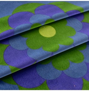 Tissu-velours-vintage-40cm-fleur-bleu-et-vert