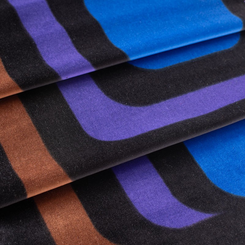 Fluwelen-stof-Vintage-40-cm-zwart-geometrisch-motief-blauw-en-paars