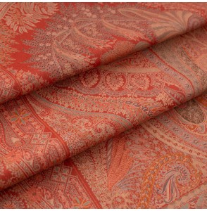Tissu-panneaux-satin-de-coton-et-lurex-rouge-cachemire