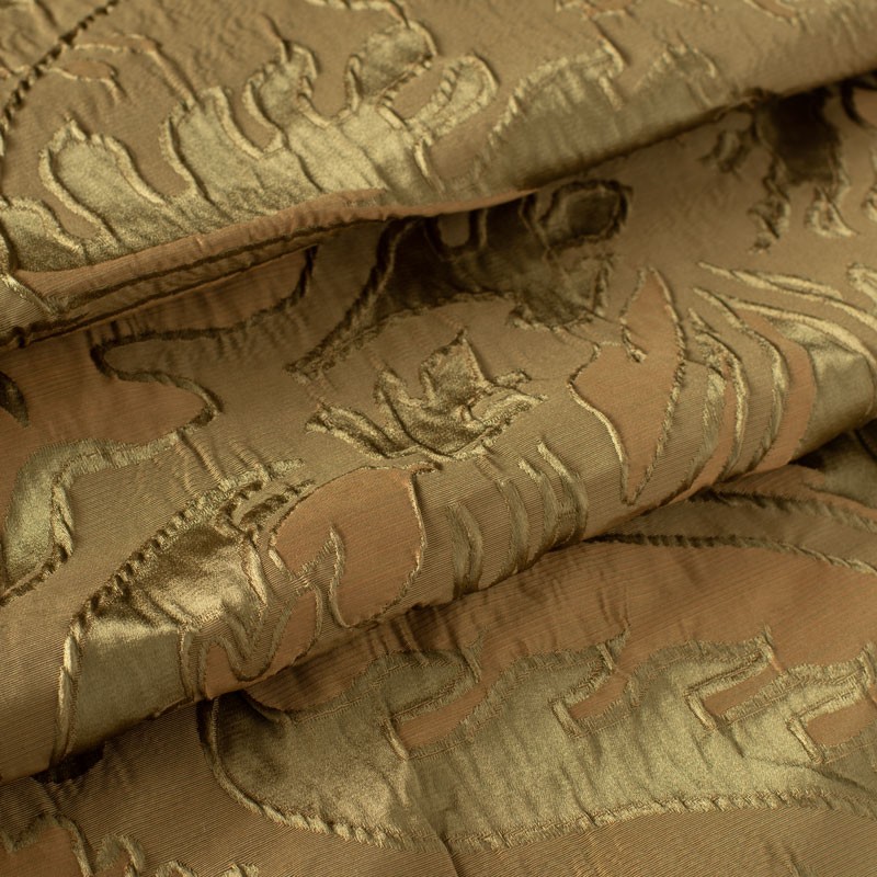 Jacquard-stof-van-katoen-en-zijde-olijfgroen-en-bruin-met-plantenmotief