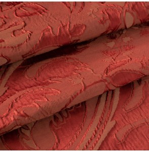 Tissu-jacquard-soie-coton-rouge-amarante-motif-végétal