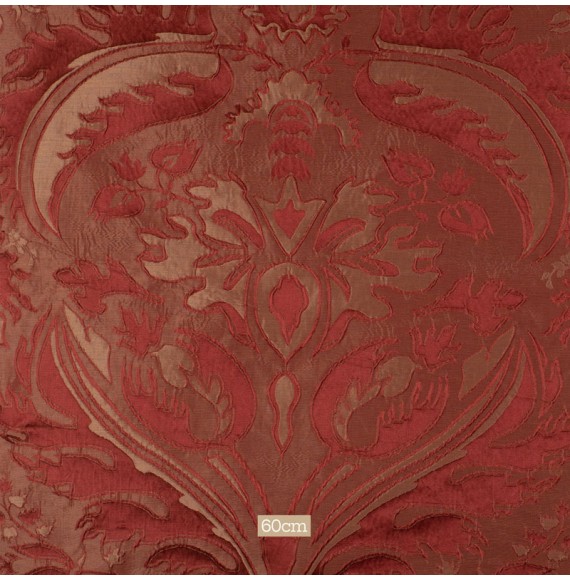 Tissu-jacquard-soie-coton-rouge-amarante-motif-végétal