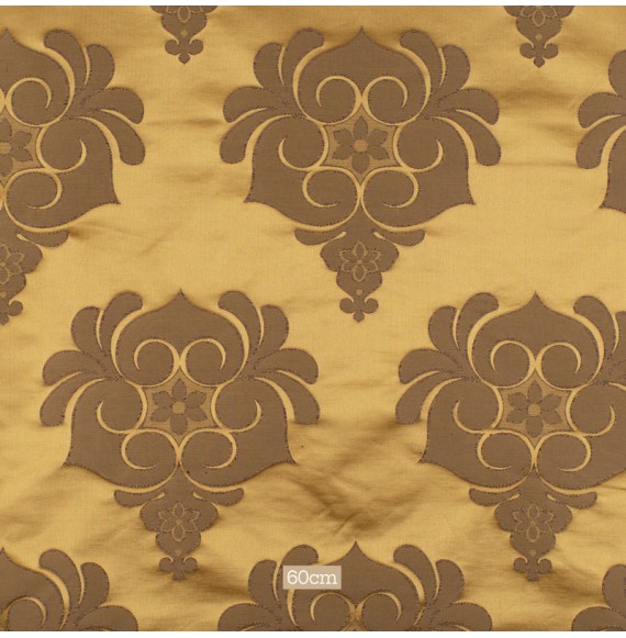 Jacquard-stof-van-katoen-en-zijde-goudkleurig-met-medaillon