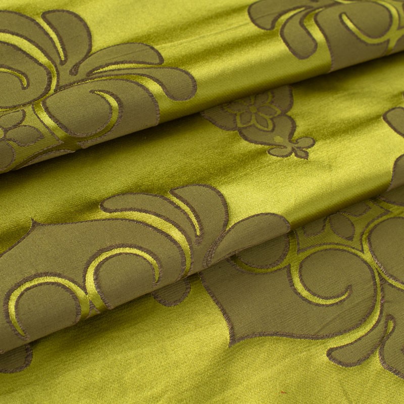 Jacquard-stof-van-katoen-en-zijde-olijfgroen-met-medaillon