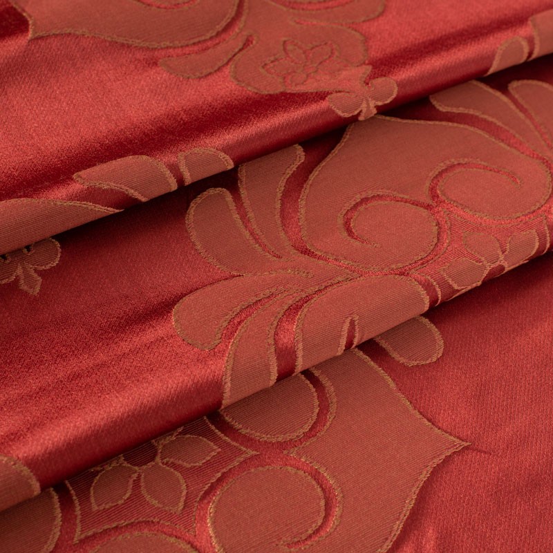 Tissu-jacquard-soie-coton-rouge-médaillon
