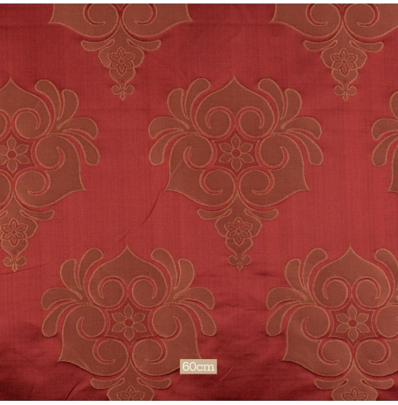 Tissu-jacquard-soie-coton-rouge-médaillon