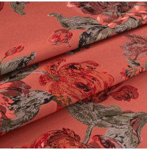 Tissu-coton-lin-rouge-grandes-fleurs