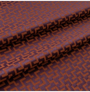 Tissu-jacquard-au-motif-géométrique-graphique-orange-et-aubergine
