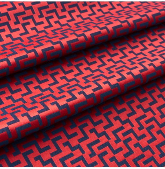 Tissu-jacquard-au-motif-géométrique-graphique-rouge-et-bleu