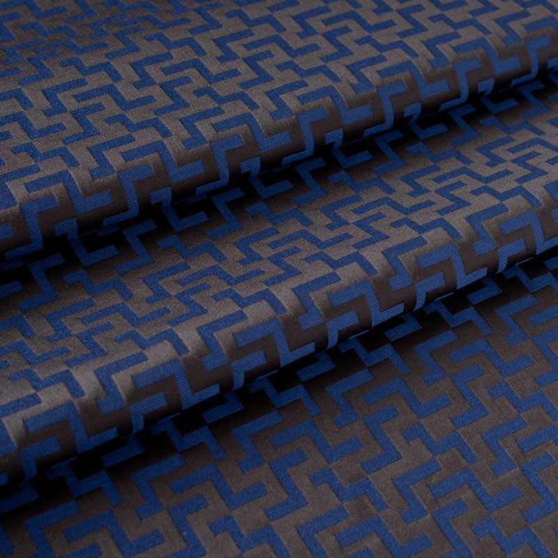 Tissu-jacquard-au-motif-géométrique-graphique-bleu-et-noir