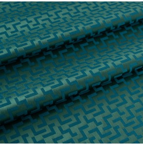 Tissu-jacquard-au-motif-géométrique-graphique-vert-et-bleu