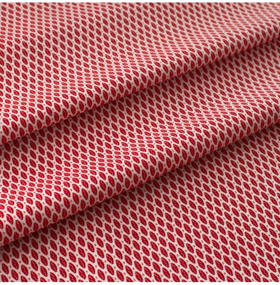 Tissu-ameublement-non-feu-petit-motif-rouge-sur-fond-blanc