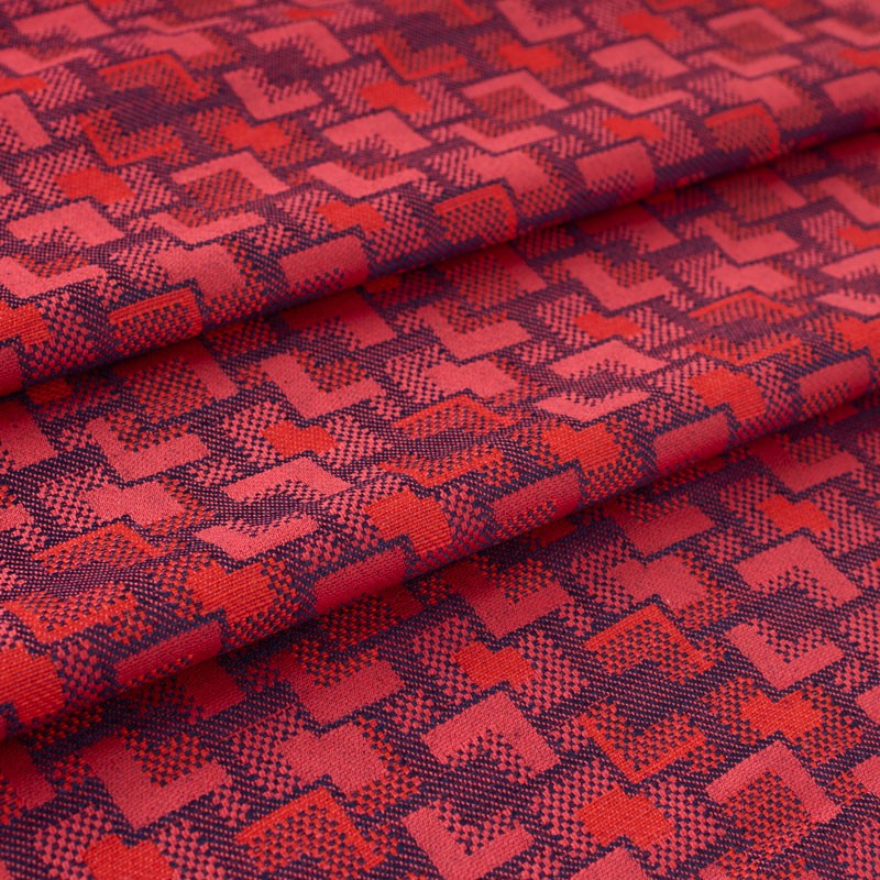 Tissu-ameublement-géométrique-moderniste-rouge-et-bleu