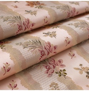 Tissu-ameublement-Lampas-de-soie-à-motif-floral-rose-poudré
