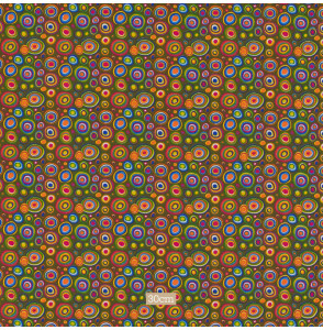 Tissu-coton-kaki-cercle-multicolore