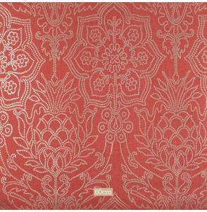 Rood-linnen-meubelstof-met-gouden-reliëfprint