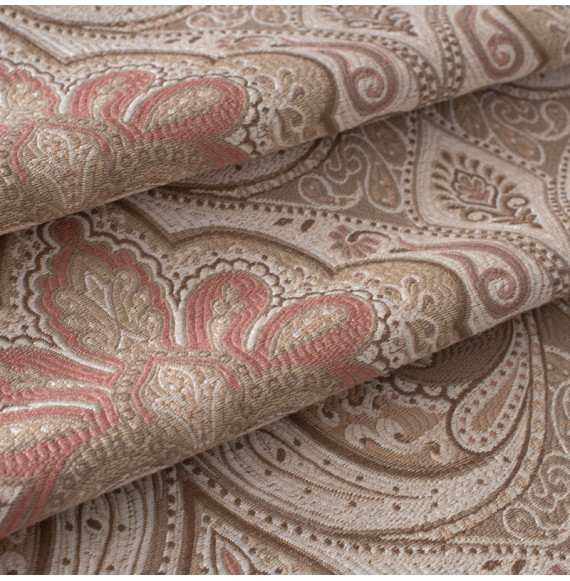 Tissu-ameublement-jacquard-motif-cachemire-beige-et-vieux-rose