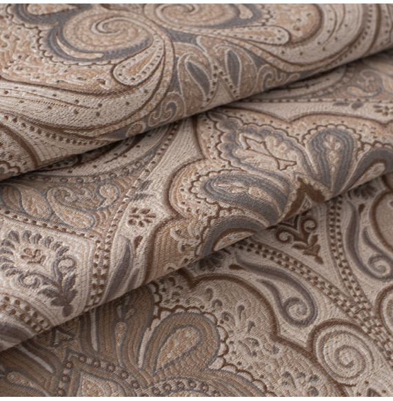 Tissu-ameublement-jacquard-motif-cachemire-beige-et-gris