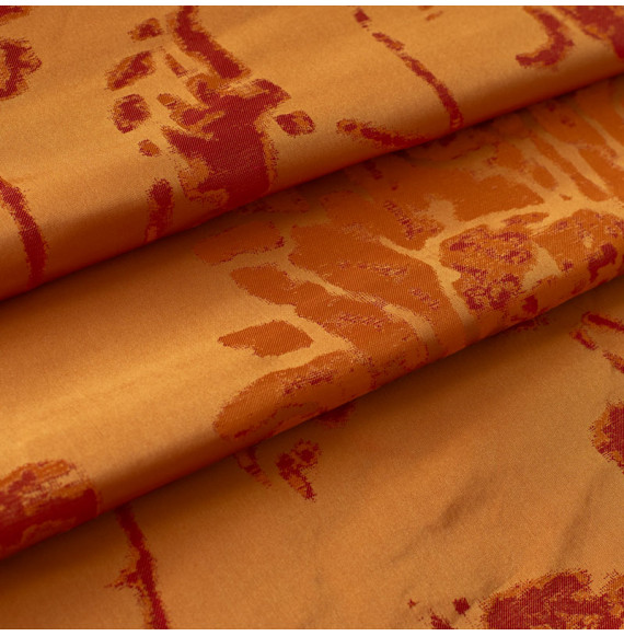 Tissu-ameublement-taffetas-de-soie-jacquard-orange-et-rouge