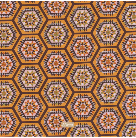 Tissu-coton-orange-ethnique-hexagone