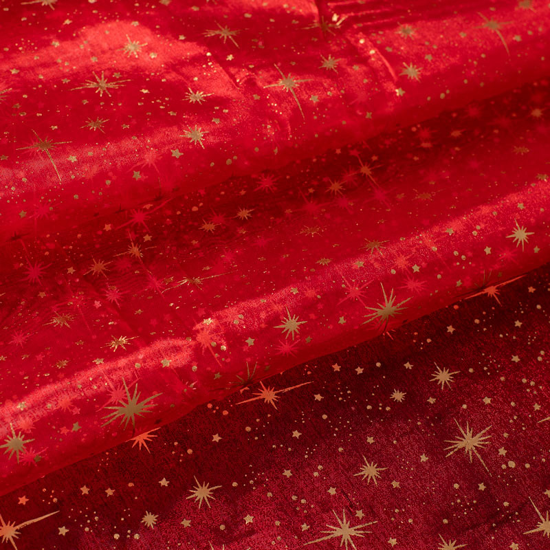 Tissu-de-noël-organza-rouge-étoiles-dorées