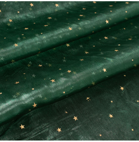 Tissu-de-noël-organza-vert-petites-étoiles