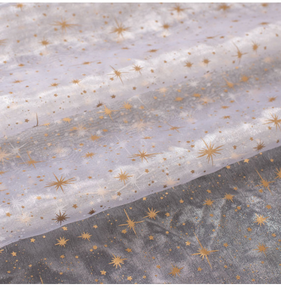 Tissu-de-noël-organza-blanc-étoiles-dorées