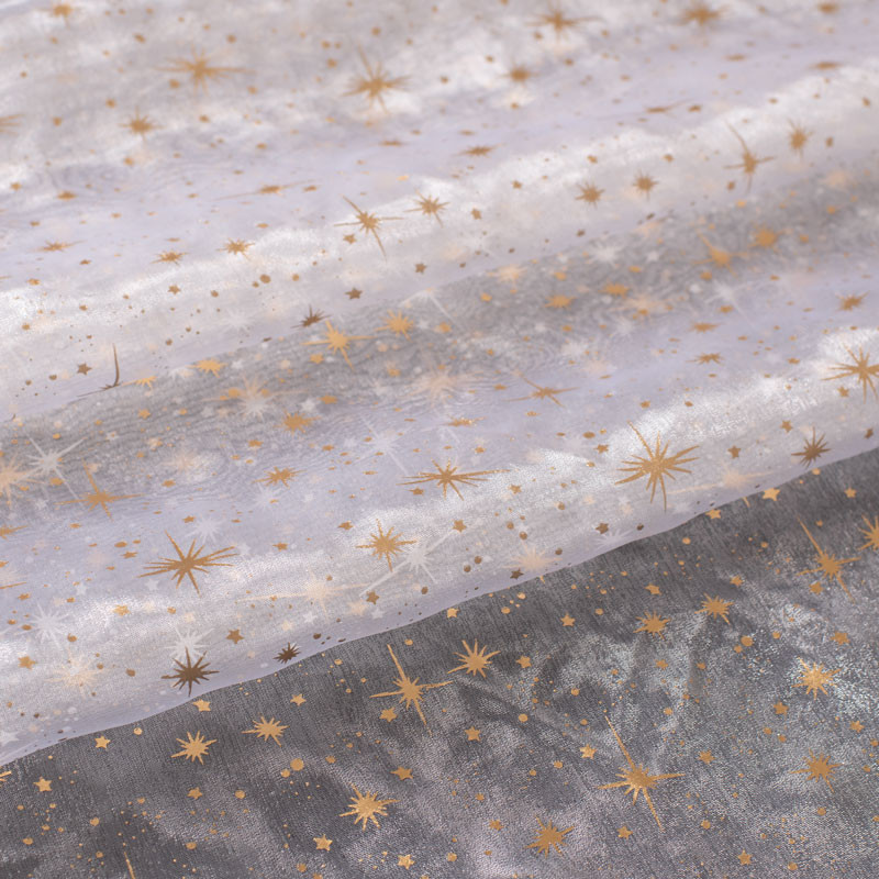 Tissu-de-noël-organza-blanc-étoiles-dorées