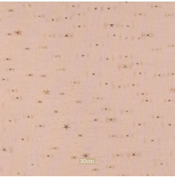 Tissu-de-noël-organza-Bronze-petites-étoiles-dorées